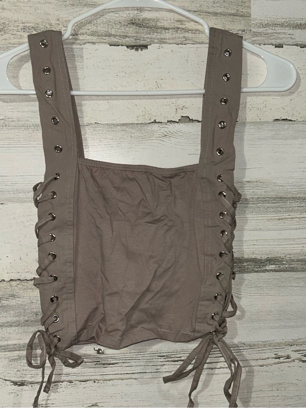 Motel Rocks Lace-Up Square Neck Crop Top with Silver Eyelets